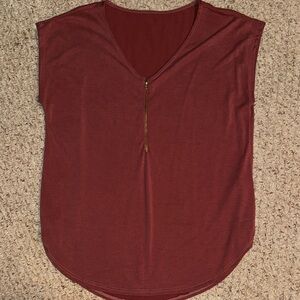 Women's V-Neck Top in Rust Red